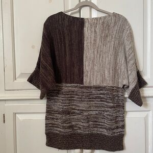 Colorblock Knit Women's beige and brown Karen Scott short sleeve sweater medium